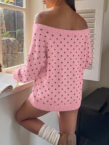 CovetEZ 女款秋冬休閒波點印花露肩針織衫 - 彩色 - 查看 2