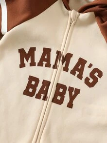 SHEIN 中性新生兒嬰兒男/女童、幼兒秋冬保暖內裡加厚拼色拼接連帽連身衣，嬰兒冬季連身衣 - 藏蓝色 - 查看 4