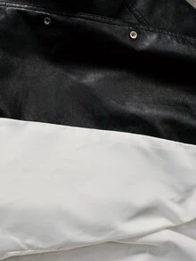 Aveloria Modichic Autumn/Winter Textured Faux Leather PU Black Solid Color Metal Button Stand Collar Turn-Down Multi-Wear Oversized Minimalism Retro Jacket Night Out - Black - View 9