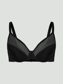 SHAPORA Women's Plus Size Underwire Bra With Mesh Patchwork And Padded Lift, Anti-Sagging, Minimizing Large Bust, 1pc - Black - View 3