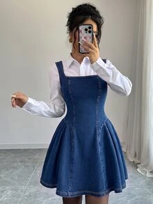 Elenzga High Elasticity Denim Tank Dress - Blue - View 7