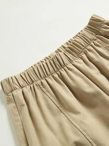 SHEIN 青少年男孩休閒百搭純色直筒長褲 - 卡其色 - 查看 3