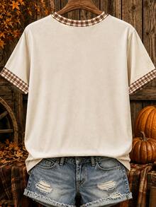 Linhara Halloween Sweet Cool Style Multiple Ghost Pattern Maple Leaf Pumpkin Fun Print Plus Size T-Shirt - Multicolor - View 2