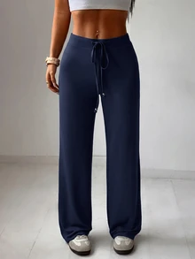 SHEIN EZwear 女款休閒舒適海軍藍與色長褲，適合秋冬穿著 - 彩色 - 查看 3