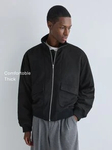 Merionis Men's Solid Color Utility Pocket Long Sleeve Zip-Up Casual Jacket - Black - View 1