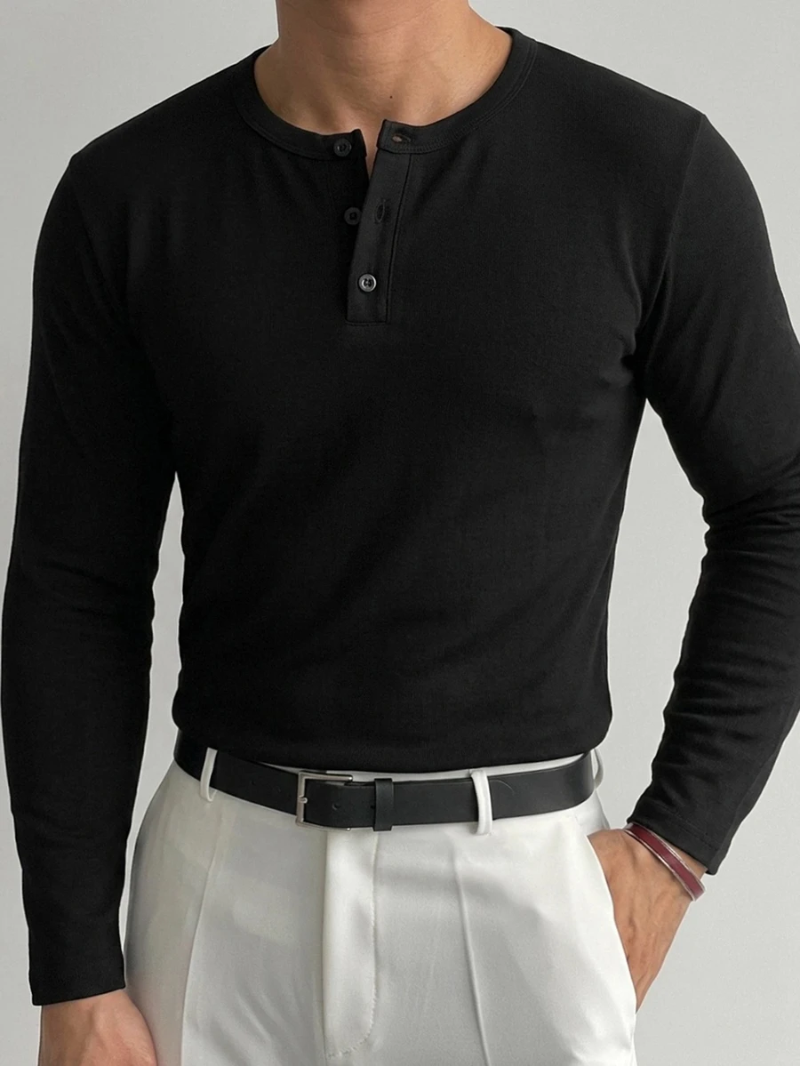 DAZY Spring/Autumn Long Sleeve Black Solid Color Knit Fabric T-Shirt - Black - View 1