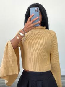 Elenzga Poncho Sweater Leher Tinggi Modis dan Elegan yang Dapat Dipersonalisasi untuk Wanita - Khaki - View 5