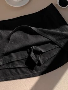 SHEIN EZwear 女款素色休閒百搭裙褲，適合日常穿著 - 黑色 - 查看 3