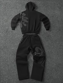PAVTROS Men's Letter Print Hoodie & Sweatpants Set - Black - View 2