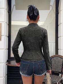 Muchica Women's Long Sleeve Zipper Front Casual Napoleon Denim Jacket Work Outfits For Women - Black - View 6