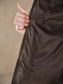 Anewsta Winter Brown Detachable Hood Fur Collar Padded Coat - Coffee Brown - View 8