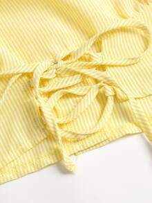 Sweetra Women's Yellow Casual Sweet Striped Collared Waist-Cinching Slim Fit Commute Long Sleeve Button-Down Blouse - Yellow - View 4