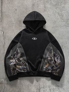 AXEPEAK 男士針織時尚日常年輕休閒寬鬆長袖連帽衫 - 黑色 - 查看 1