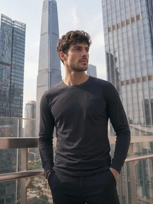 TekDrob Anti-Odor Modal T-Shirt With Single Patch Pocket, Regular Fit And Long Sleeves - Black - View 7