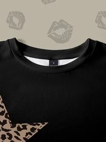 Betty Boop x SHEIN تي شيرت كاجوال صيفي بمقاس كبير بطبعة نمر ونجوم ورسوم كرتونية - أبيض - مشاهدة 5