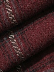 DAZY Spring/Autumn Burgundy Plaid Brushed Fabric Elastic Waist Long Pants Men's Loungewear Bottoms - Burgundy - View 9
