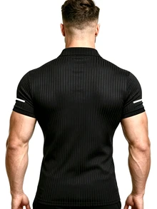 Gym Rark Men's Casual Sports Short Sleeve Slim Fit Polo Shirt - Black - View 2