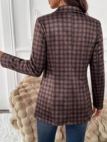 SHEIN Clasi 女款格紋翻領單扣休閒西裝外套 - 彩色 - 查看 2