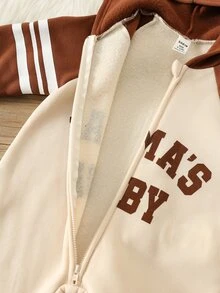 SHEIN 中性新生兒嬰兒男/女童、幼兒秋冬保暖內裡加厚拼色拼接連帽連身衣，嬰兒冬季連身衣 - 藏蓝色 - 查看 6