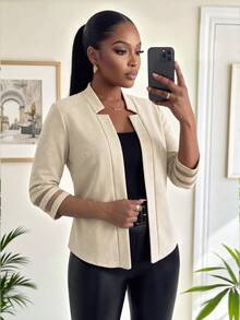 SHEIN Lady Plus Size Autumn Casual Commuter Blazer - Khaki - View 4