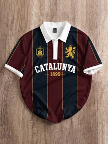 Manfinity Joysei Men's Casual College Letter Stripe Short Sleeve Polo Shirt, Formal, Old Money - Multicolor - View 5