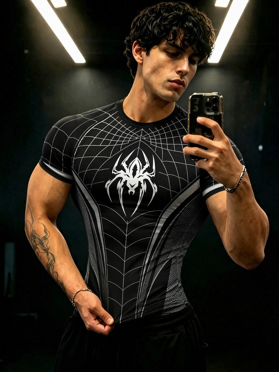 GymBeat Men's Spider Pattern Casual Daily Travel Sports T-Shirt - Multicolor - View 1