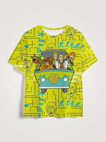 SCOOBY-DOO X SHEIN Plus Size Women's Cartoon Print Round Neck Short Sleeve Casual T-Shirt - White - View 3