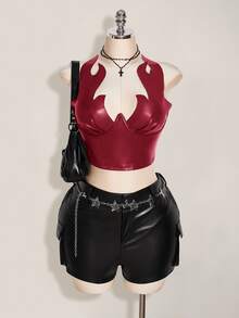 SHEIN ICON 大尺碼女款純色修身百搭休閒上衣 - 紅色 - 查看 7