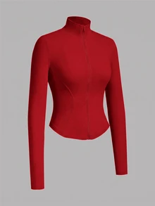 SHEIN EZwear 女款黑色針織防紫外線外套，適合秋冬穿著 - 紅色 - 查看 4