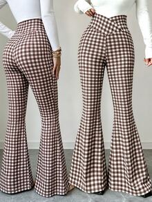 Elenzga Casual Commute Holiday Festival Asymmetrical Waist Slimming Solid Color Flare Pants - Multicolor - View 4
