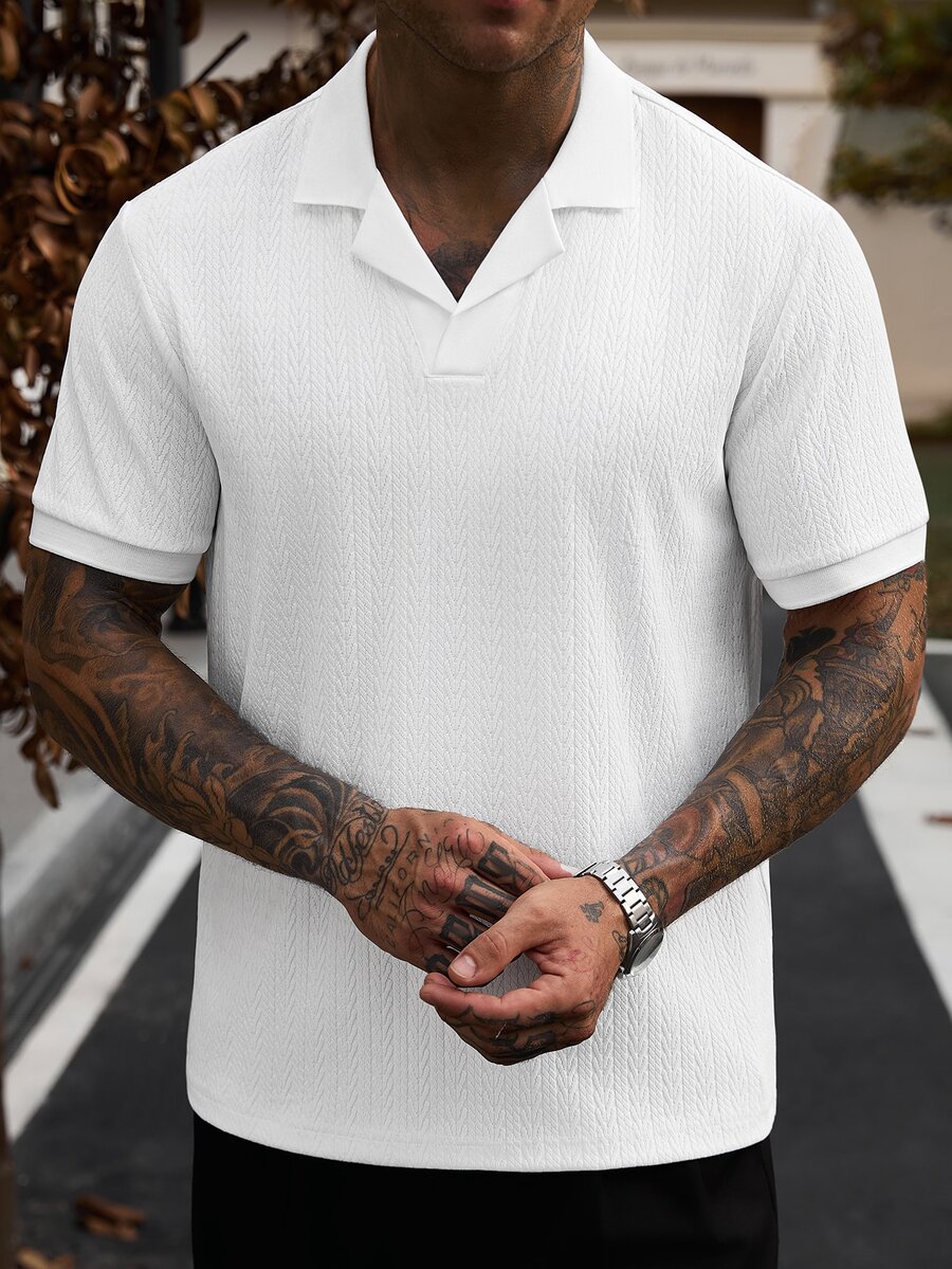 Manfinity CasualCool Men's Summer Casual Solid Color Short Sleeve Polo Shirt - White - View 1