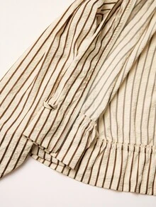 Athîral Women's Autumn Casual Striped Drawstring Waist Jacket - Apricot - View 7