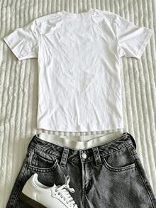 SHEIN Plus Size Summer Casual Letter Print T-Shirt - White - View 2