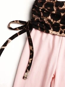 Tween Girls Tween Girl Pants Streetwear Versatile Vintage Side Drawstring Y2K Patchwork Leopard Print Flare Long Pants - Pink - View 5