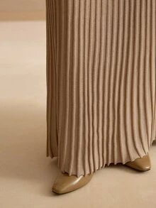 MOTF PREMIUM WOMEN'S SOLID COLOR V-NECK WRAP FITTED RIBBED KNIT SWEATER AND SKIRT SET - Khaki - View 7