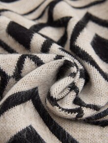 SHEIN Vintage Geometric Pattern Button Front Soft Knit Cardigan Sweater - Black and White - View 7