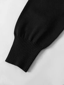 SHEIN Teen Girls Sweaters Autumn/Winter New Brown Asymmetric Off-Shoulder Cinched Waist Cropped Knit Sweater - Black - View 6