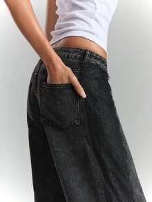 BAD SUNDAY Women's Wide Leg Loose Casual Versatile Denim Jeans With Pockets - Black - View 5