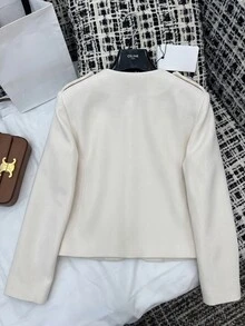 SHEIN Franclia Women's Round Neck Casual Versatile Daily Wear Wool Jacket - Apricot - View 2