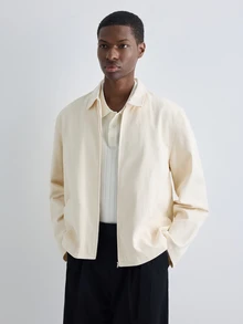 Merionis Jaket Kasual Pria Lengan Panjang Warna Polos dengan Resleting - Aprikot - View 3