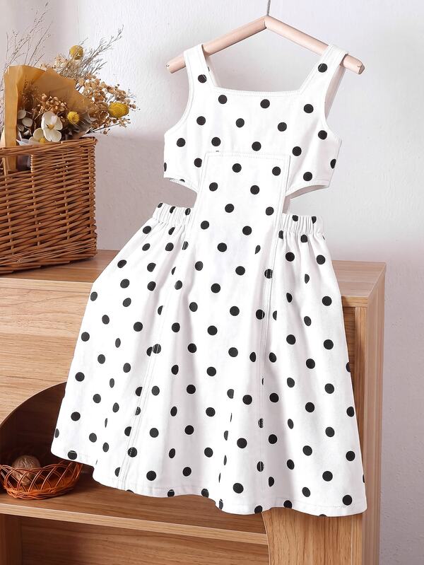 SHEIN Tween Girls' Designer Stylish Summer New Washed Soft Denim Wide Strap Princess Dress
