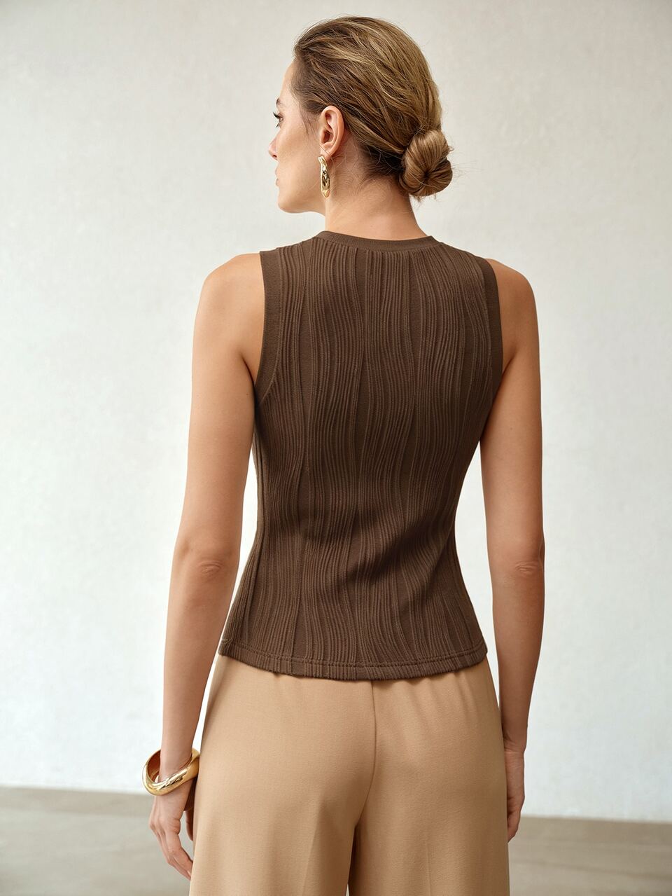 MOTF WOMEN'S SOLID COLOR ROUND NECK TEXTURED TANK TOP CAMISOLE SIMPLE SLEEVELESS TOP