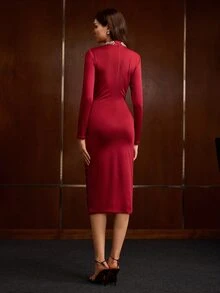 MOTF PREMIUM RHINESTONE DECORATED RUCHED DRESS - Burgundy - View 3