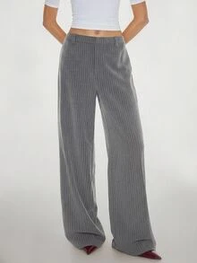 ATUI Studio Women's Striped Straight Leg Loose Casual Commute Suit Pants - Dark Grey - View 3