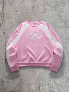 AXEPEAK Casual Sports Racing Black & Gray Colorblock Split Patchwork Stylish Versatile Long Sleeve Pullover - Pink - View 1