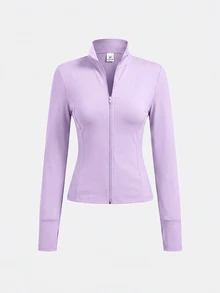 SHEIN Girlism 青少年女孩 2件套 立領拉鍊純色長袖上衣與長褲休閒運動時尚套裝 - 淡紫色 - 查看 11