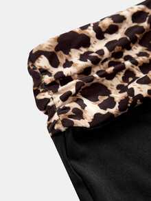 Young Girl New Autumn/Winter Casual Daily Knit Pure Black Cardigan Jacket, Decorated With Leopard Print, Suitable For Back To School Season - Black - View 5