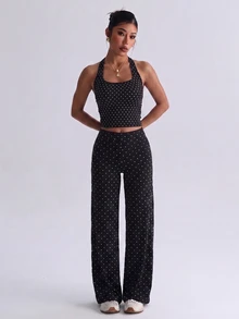 Easithlete Women's Polka Dot Yoga Sports Set - Black and White - View 6