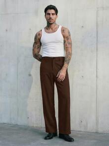 HIMLAND 男士時尚百搭通勤純色西裝長褲 - 巧克力棕 - 查看 4