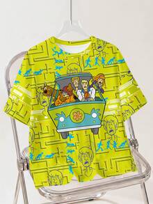 SCOOBY-DOO X SHEIN Plus Size Women's Cartoon Print Round Neck Short Sleeve Casual T-Shirt - White - View 1